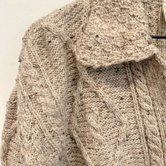 Carraig Donn Wool Chunky Knit Grandpa Cardigan Sweater Tan Size M - Picture 4 of 8